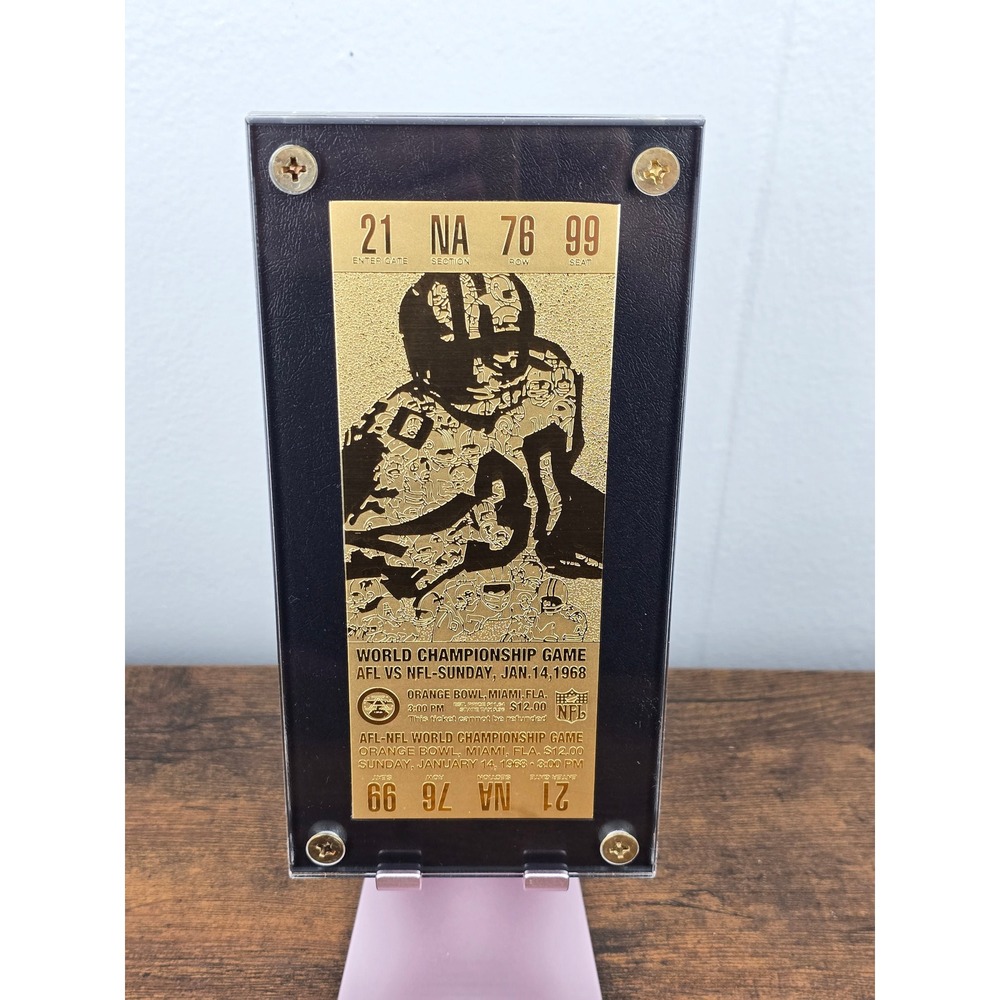 Super Bowl II 24k Gold Plated Commemorative Ticket COA Packers Raiders #343